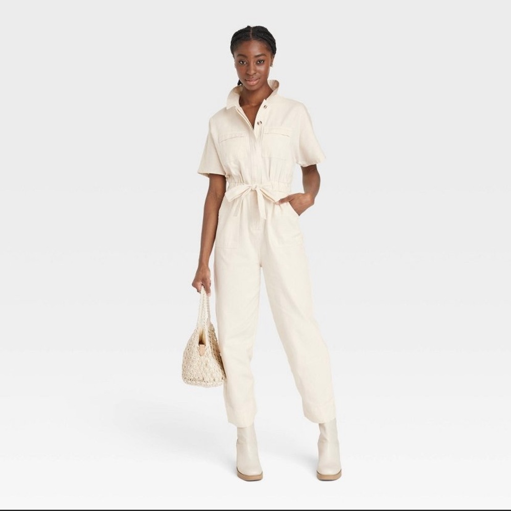 Short-Sleeve Button Jumpsuit